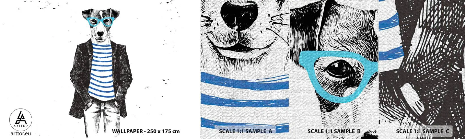 Campione di Fotomurale Premium Canvas - Incantesimo sul cane - Astrazione, Uomo, Cane - 100x30 cm