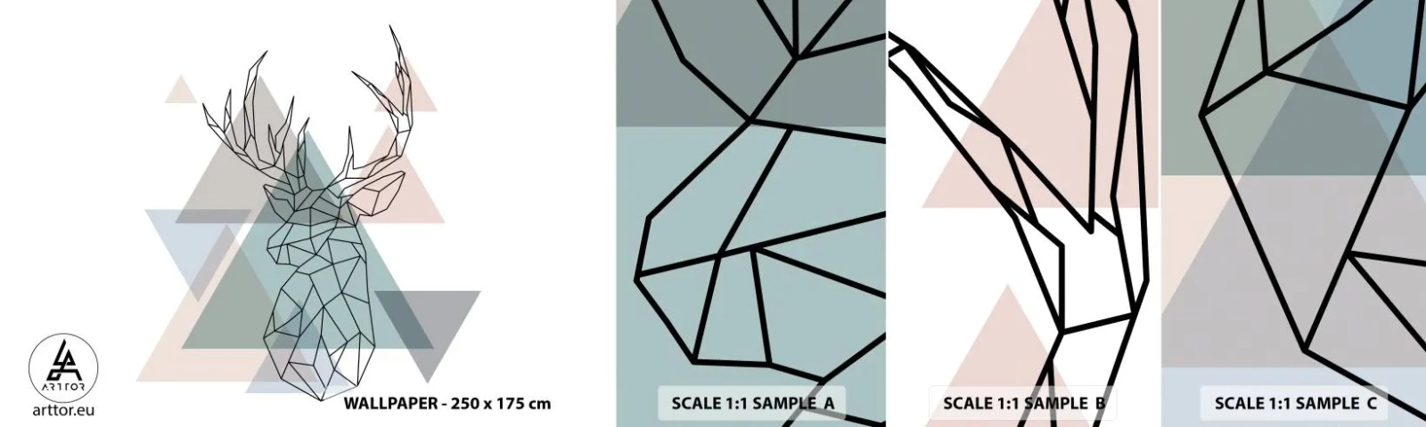 Campione di Fotomurale Adesivo Deluxe Sticker - Nel bosco geometrico - Astrazione, Cervo, Grafica - 100x30 cm