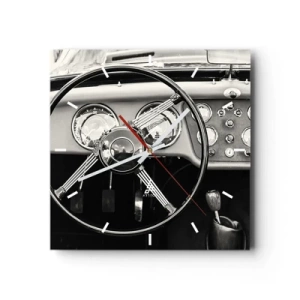 Orologio da parete - Orologio in Vetro - Interni di auto d'epoca in bianco e nero - 30x30cm - Il sogno del collezionista - Decorazione murale moderna per soggiorno e camera da letto ARTTOR
