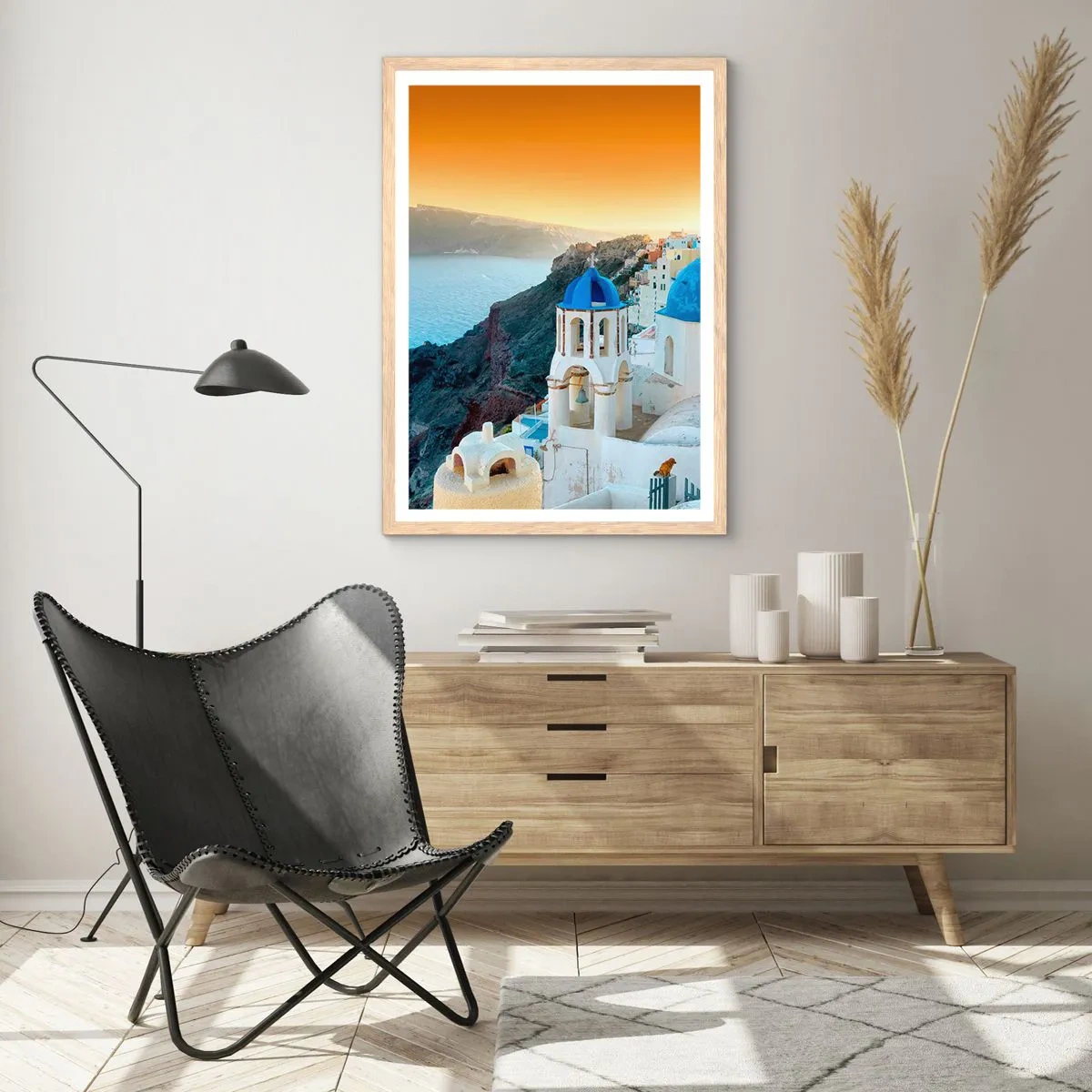 Poster in cornice rovere chiaro - Santorini: aggrappate alle rocce - 50x70 cm