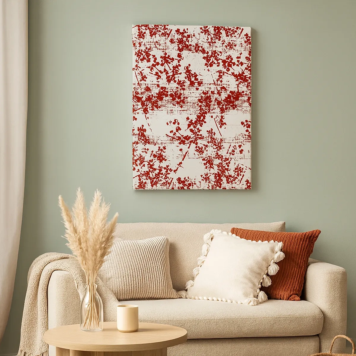 Quadro su tela - Stampe su Tela - Fiori rossi su sfondo bianco in stile artistico - 50x70cm - Come l'antico percalle - Decorazione murale moderna per soggiorno e camera da letto ARTTOR