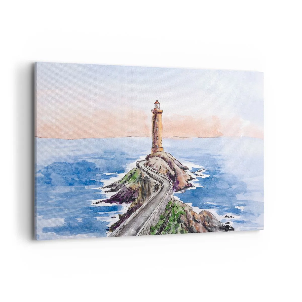 Quadro su tela - Stampe su Tela - Un faro su una costa rocciosa - 120x80cm - Rivolto verso il mare - Decorazione murale moderna per soggiorno e camera da letto ARTTOR