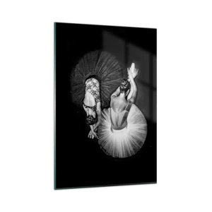 Quadro su vetro - Un'immagine in bianco e nero di due ballerine in una posa dinamica. - 80x120cm - Yin e yang -  equilibrio ideale - Decorazione murale moderna per soggiorno e camera da letto ARTTOR