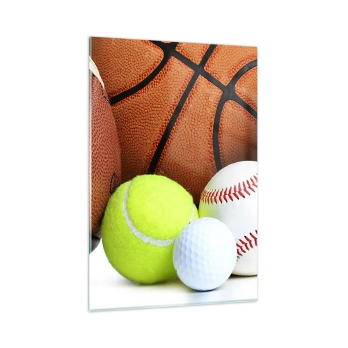 Quadro su vetro - Palloni di varie discipline sportive - 80x120cm - La palla ci unisce! - Decorazione murale moderna per soggiorno e camera da letto ARTTOR