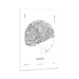 Quadro su vetro - Una mappa di Toronto in stile minimalista in bianco e nero - 80x120cm - Anatomia di Toronto - Decorazione murale moderna per soggiorno e camera da letto ARTTOR