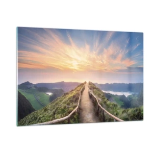 Quadro su vetro - Sentiero in cima alla collina con vista sul tramonto - 120x80cm - Vicino al cielo - Decorazione murale moderna per soggiorno e camera da letto ARTTOR