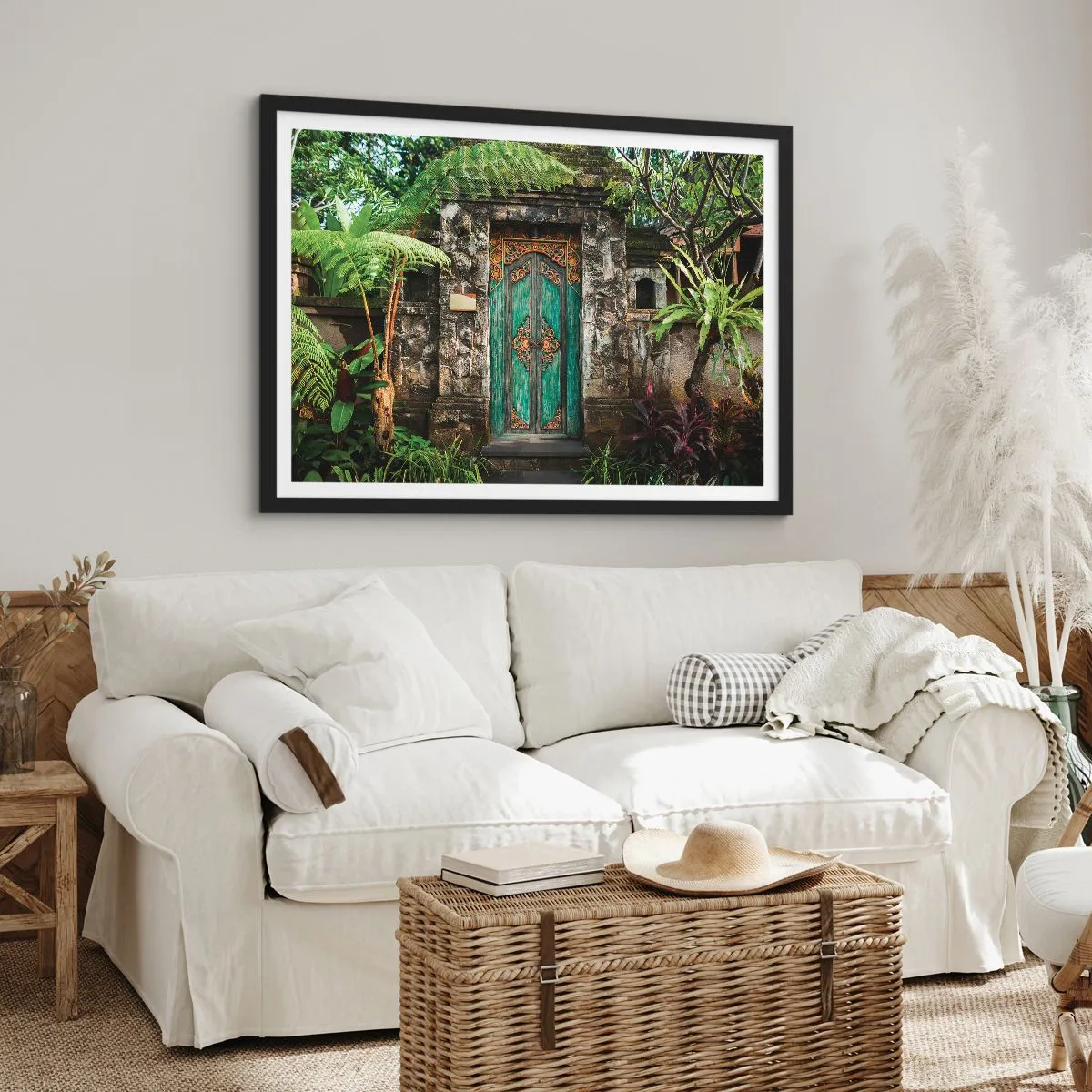 Poster in cornice nera - Porte decorative circondate da vegetazione tropicale - 70x50cm - Le porte verso un mondo esotico - Decorazione murale moderna per soggiorno e camera da letto ARTTOR