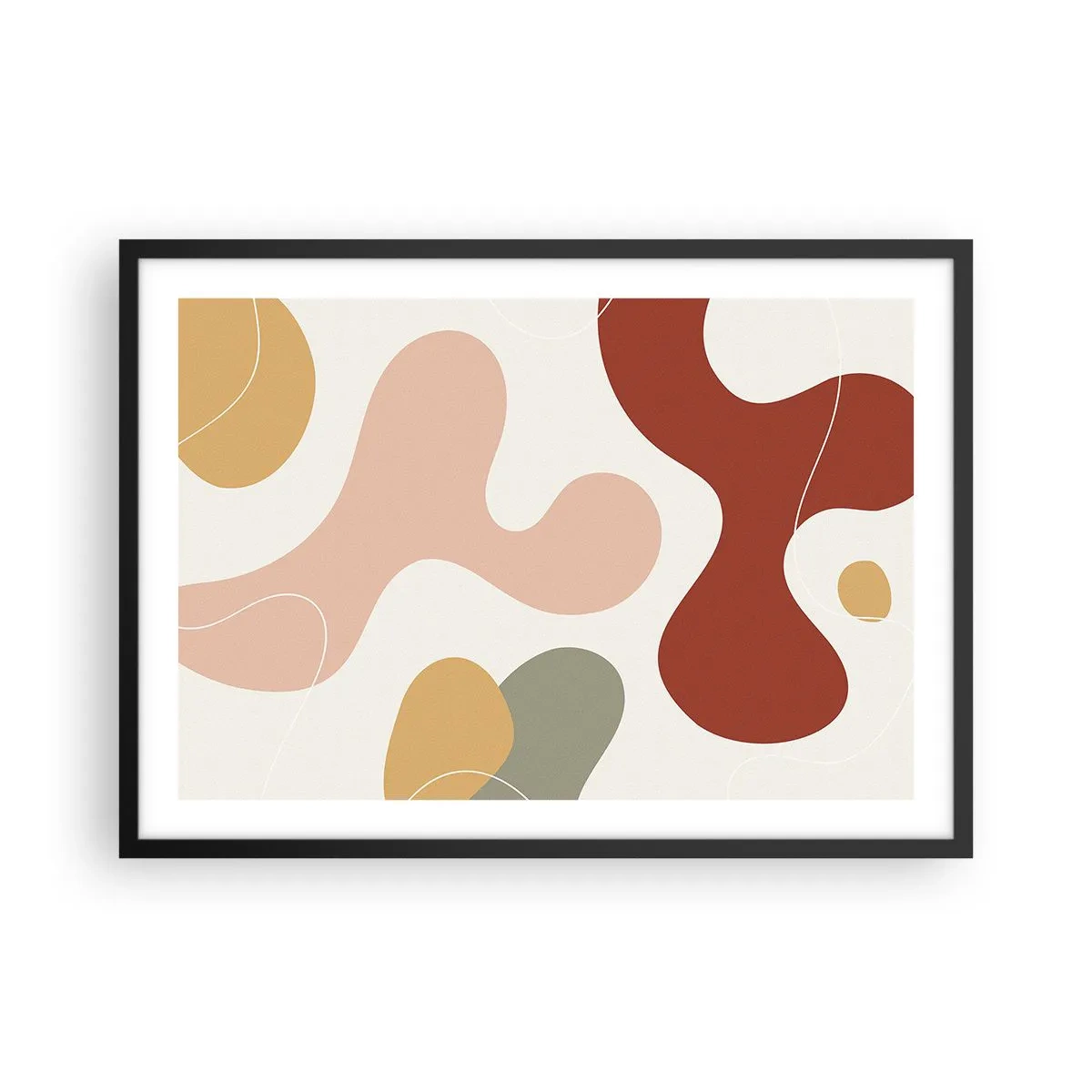 Poster in cornice nera - Una composizione astratta in tonalità pastello con forme dinamiche. - 70x50cm - Ghirigori - Decorazione murale moderna per soggiorno e camera da letto ARTTOR