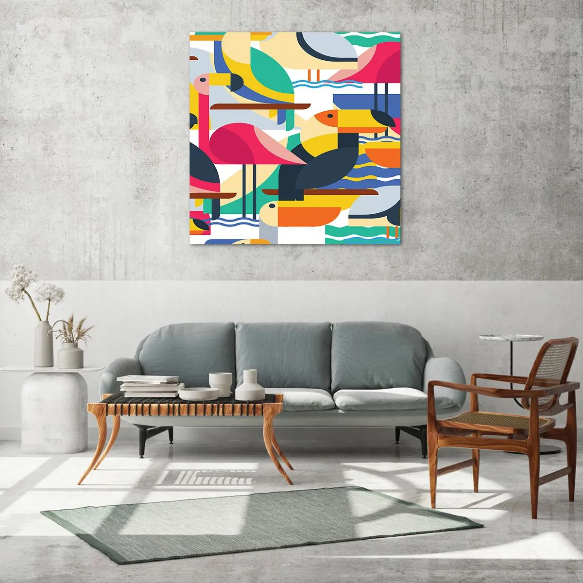 Quadro su vetro - La festa degli uccelli - 60x60 cm