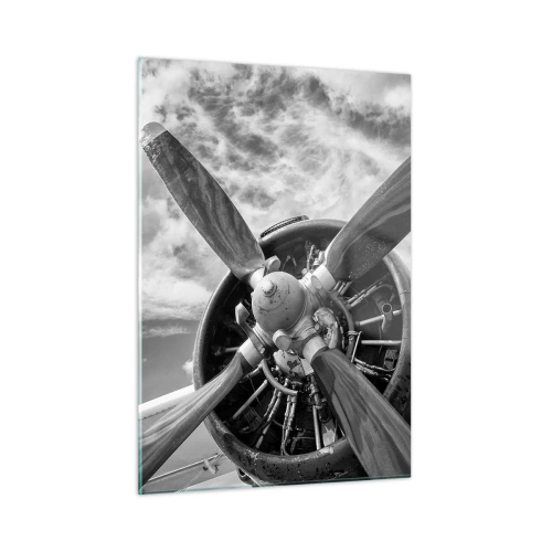 Quadro su vetro - Primo piano dell'elica di un aereo in bianco e nero. - 50x70cm - Il dominatore dell'aria - Decorazione murale moderna per soggiorno e camera da letto ARTTOR