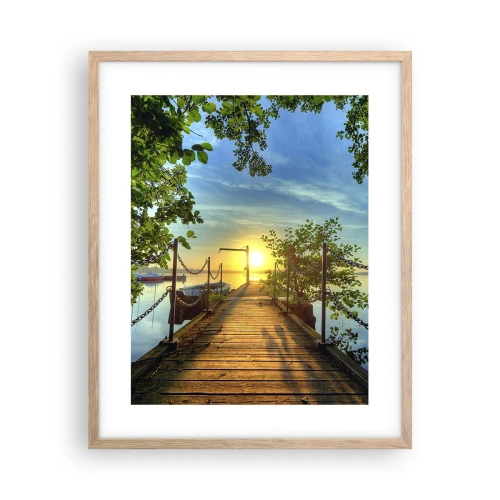 Poster in cornice rovere chiaro - Tramonto sul lago - 40x50 cm