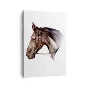 Quadro su tela - Stampe su Tela - Un profilo di cavallo in una delicata forma artistica su uno sfondo bianco - 50x70cm - Che grazia - Decorazione murale moderna per soggiorno e camera da letto ARTTOR