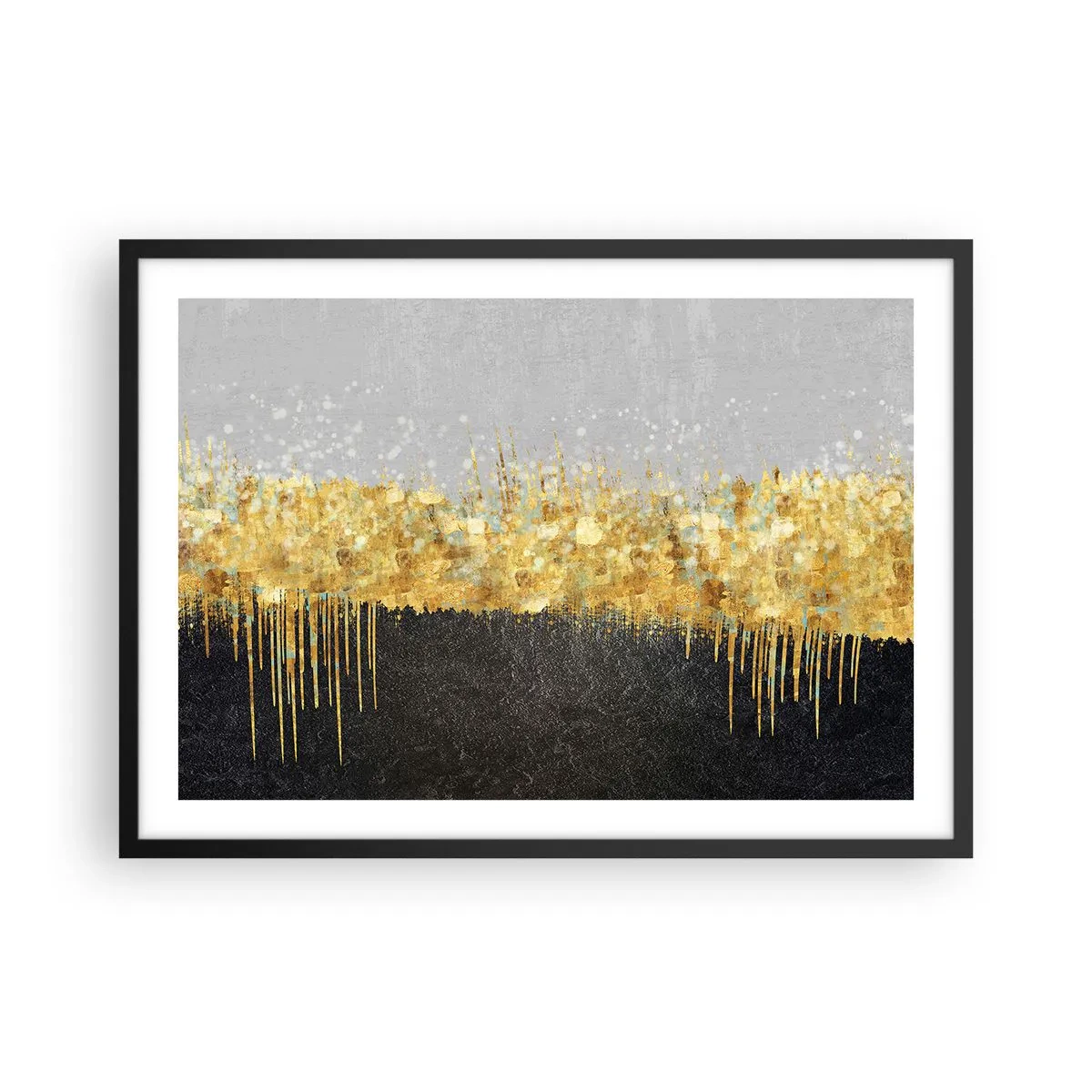 Poster in cornice nera - Composizione astratta nei toni dell'oro e del nero - 70x50cm - Nel profondo e verso l'alto - Decorazione murale moderna per soggiorno e camera da letto ARTTOR