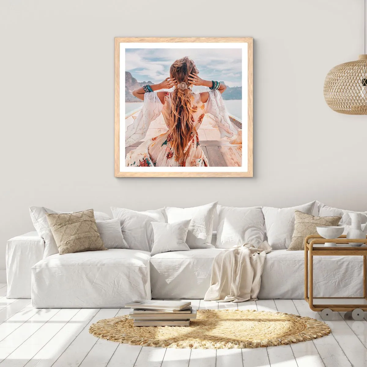 Poster in cornice rovere chiaro - In cammino verso la felicità - 40x40 cm