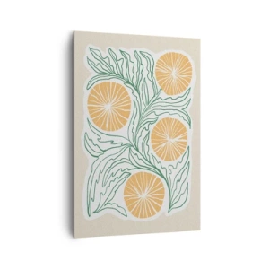 Quadro su tela - Stampe su Tela - Un motivo arancione minimalista con foglie verdi - 70x100cm - Etnicamente con una nota di astrazione - Decorazione murale moderna per soggiorno e camera da letto ARTTOR