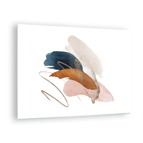 Quadro su vetro - Pennellate astratte in colori tenui - 70x50cm - Composizione alata - Decorazione murale moderna per soggiorno e camera da letto ARTTOR