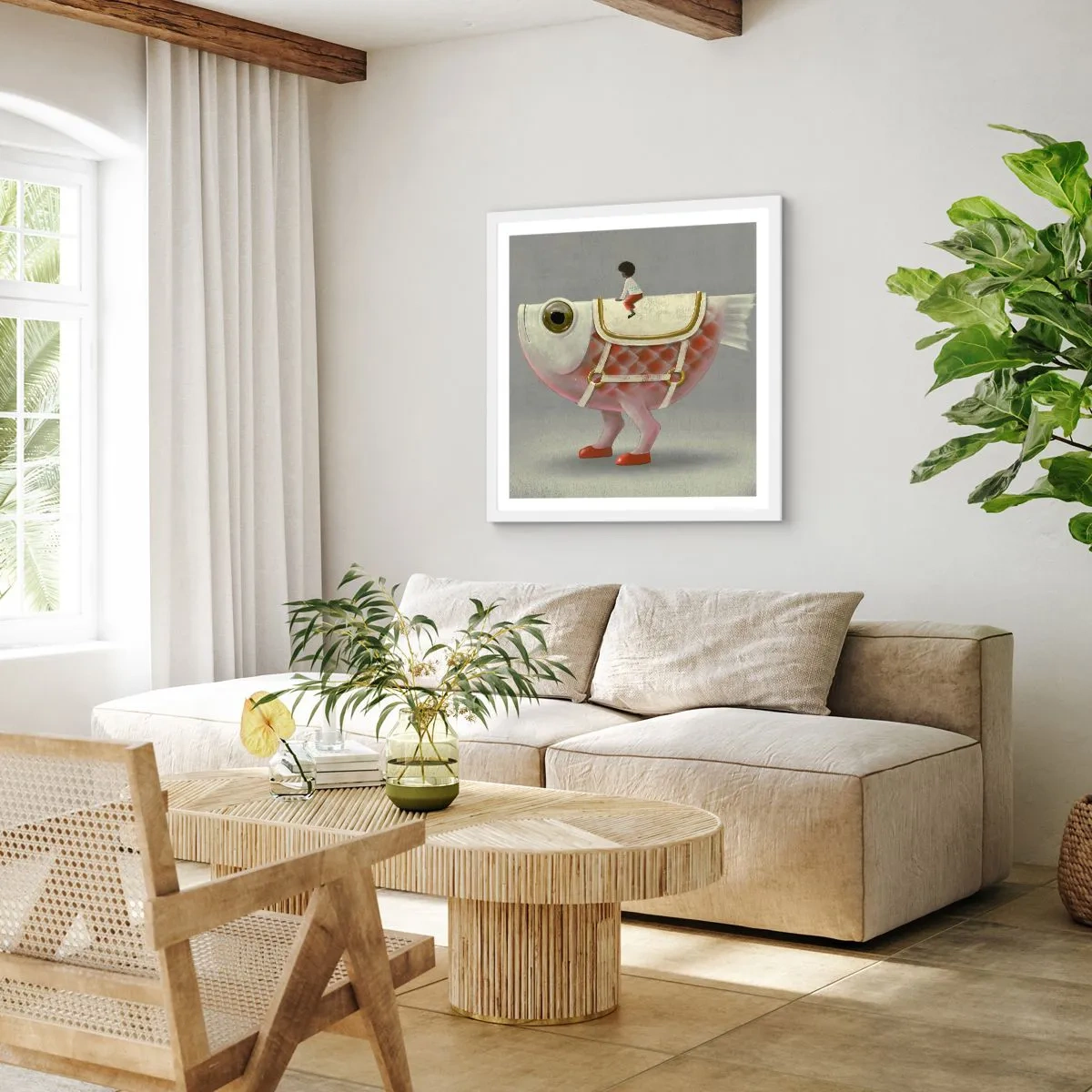 Poster in cornice bianca - Il cavaliere del pesce - 50x50 cm