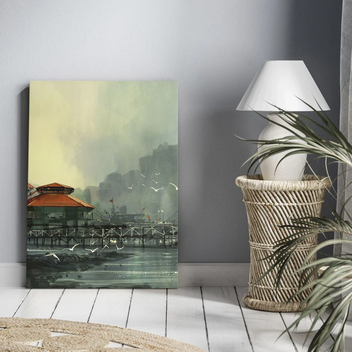 Quadro su tela - Stampe su Tela - Giornata di pioggia al porto - 55x100 cm