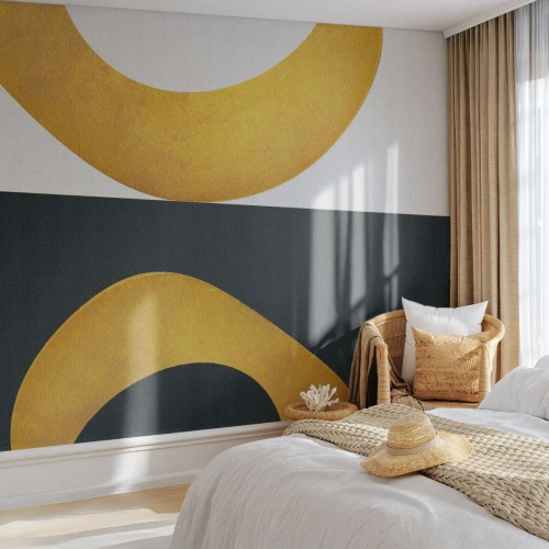 Fotomurali Premium Canvas - Forme geometriche in oro su sfondo bianco e scuro - 100x70cm - Iniziamo dall'oro - Decorazione murale moderna per soggiorno e camera da letto ARTTOR
