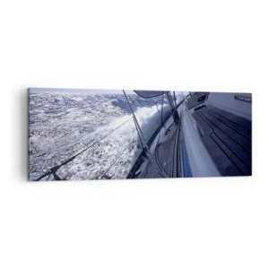 Quadro su tela - Stampe su Tela - Una barca a vela in un mare in tempesta con vele bianche e un ponte di legno. - 140x50cm - So cosa vuol dire volare - Decorazione murale moderna per soggiorno e camera da letto ARTTOR