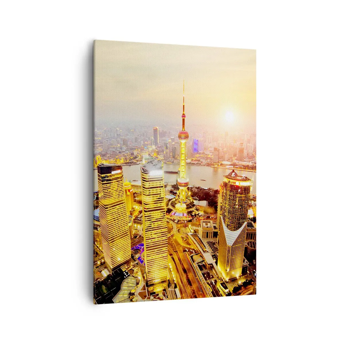 Quadro su tela - Stampe su Tela - Panorama della città con grattacieli al tramonto - 70x100cm - Sogno asiatico - Decorazione murale moderna per soggiorno e camera da letto ARTTOR