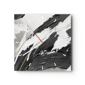 Orologio da parete - Orologio in Vetro - Pennellate di vernice bianca e nera con un sottile accento dorato - 30x30cm - Astrazione con sfarzo - Decorazione murale moderna per soggiorno e camera da letto ARTTOR