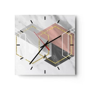 Orologio da parete - Orologio in Vetro - Figure geometriche con accenti in oro e marmo - 30x30cm - Composizione a catena - Decorazione murale moderna per soggiorno e camera da letto ARTTOR