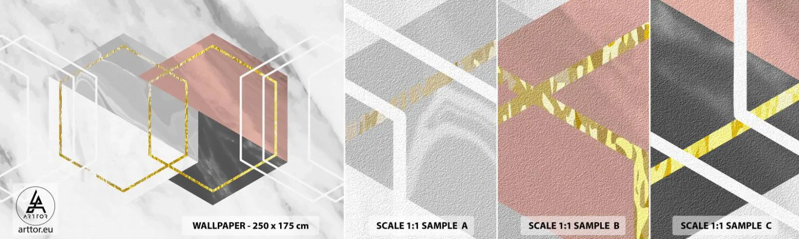 Campione Di Fotomurale Standard Eco - Composizione a catena - Astrazione, Pezzo, Esagono - 100x30 cm