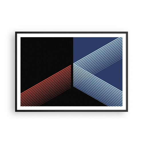 Poster in cornice nera - Linee geometriche nei toni del rosso e del blu - 100x70cm - Una storia semplice - Decorazione murale moderna per soggiorno e camera da letto ARTTOR