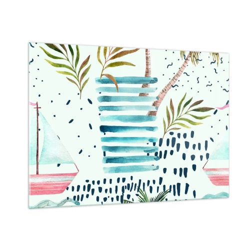 Quadro su vetro - Vacanze sotto le palme - 100x70cm - Vacanze sotto le palme - Decorazione murale moderna per soggiorno e camera da letto ARTTOR
