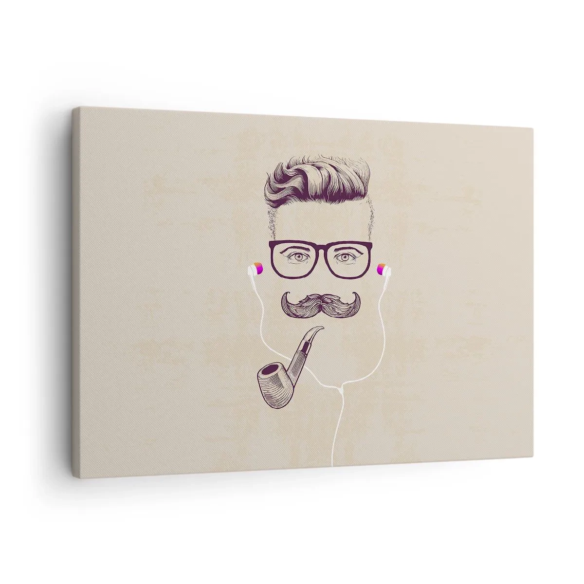 Quadro su tela - Stampe su Tela - Ritratto retrò di un uomo con pipa, cuffie e occhiali - 70x50cm - Un vero uomo? - Decorazione murale moderna per soggiorno e camera da letto ARTTOR
