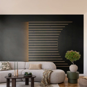 Fotomurali Premium Sand - Astrazione minimalista con linee e gradiente dorato - 100x70cm - Esaminare l'oscurità - Decorazione murale moderna per soggiorno e camera da letto ARTTOR