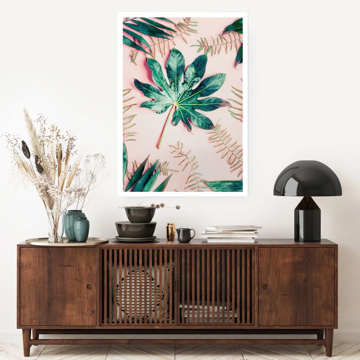 Poster - Studio di verde su sfondo rosa - 61x91 cm