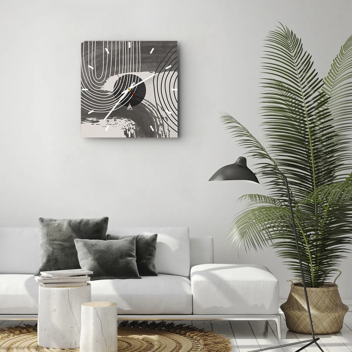 Orologio da parete - Orologio in Vetro - Linee geometriche e ovali in tonalità monocromatiche - 30x30cm - L'ovale vittorioso - Decorazione murale moderna per soggiorno e camera da letto ARTTOR