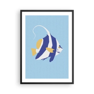 Poster in cornice nera - Una grafica minimalista di un pesce esotico su sfondo blu. - 50x70cm - Miss Mari Tropicali - Decorazione murale moderna per soggiorno e camera da letto ARTTOR
