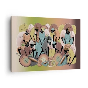 Quadro su tela - Stampe su Tela - Una composizione astratta colorata ispirata alla cultura africana - 70x50cm - Arriva la grande festa - Decorazione murale moderna per soggiorno e camera da letto ARTTOR
