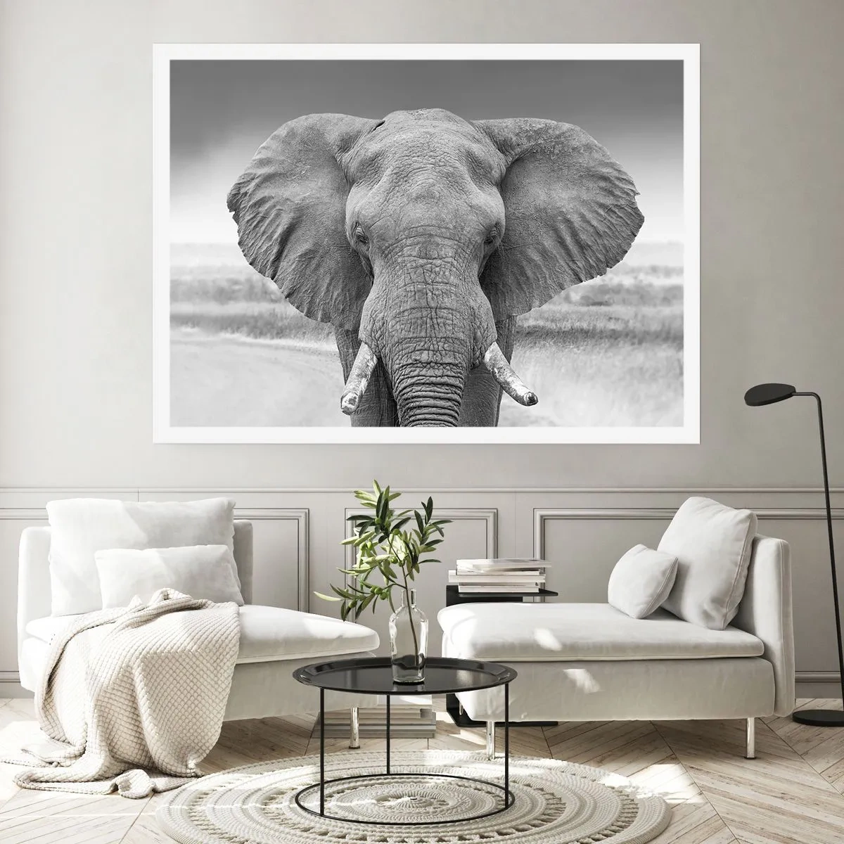 Poster - Ritratto di un elefante in bianco e nero - 100x70cm - Benvenuti nel mio mondo - Decorazione murale moderna per soggiorno e camera da letto ARTTOR