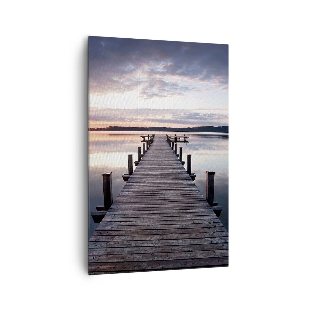 Quadro su tela - Stampe su Tela - Un molo su un lago al tramonto in un paesaggio tranquillo - 80x120cm - Il silenzioso confine del giorno e della notte - Decorazione murale moderna per soggiorno e camera da letto ARTTOR