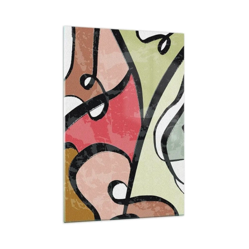 Quadro su vetro - Forme astratte colorate con linee nere - 70x100cm - Piroette tra i colori - Decorazione murale moderna per soggiorno e camera da letto ARTTOR