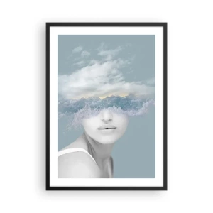 Poster in cornice nera - Una donna con le onde dell'oceano al posto degli occhi - 50x70cm - Con la testa tra le nuvole - Decorazione murale moderna per soggiorno e camera da letto ARTTOR
