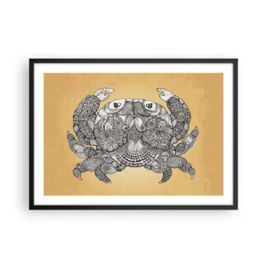Poster in cornice nera - Disegno decorativo di un granchio su sfondo dorato - 70x50cm - I racconti del granchio - Decorazione murale moderna per soggiorno e camera da letto ARTTOR