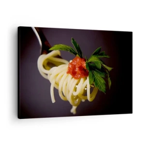 Quadro su tela - Stampe su Tela - Spaghetti alla forchetta con salsa di pomodoro e prezzemolo - 70x50cm - Un boccone delizioso - Decorazione murale moderna per soggiorno e camera da letto ARTTOR