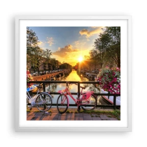 Poster in cornice bianca - Mattino di primavera ad Amsterdam - 50x50 cm