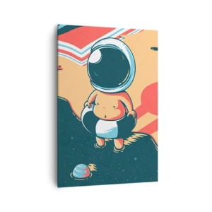 Quadro su tela - Stampe su Tela - Divertente astronauta sulla spiaggia con elementi spaziali sullo sfondo - 70x100cm - Da un'altra prospettiva - Decorazione murale moderna per soggiorno e camera da letto ARTTOR