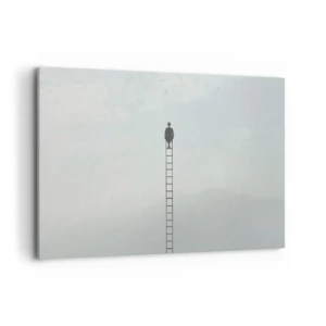 Quadro su tela - Stampe su Tela - Un uomo su una scala che sale verso il cielo - 120x80cm - Innalzati al di sopra - Decorazione murale moderna per soggiorno e camera da letto ARTTOR