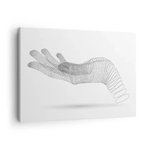 Quadro su tela - Stampe su Tela - Un'illustrazione minimalista di una mano composta da punti neri su sfondo bianco. - 70x50cm - Mano elastica - Decorazione murale moderna per soggiorno e camera da letto ARTTOR