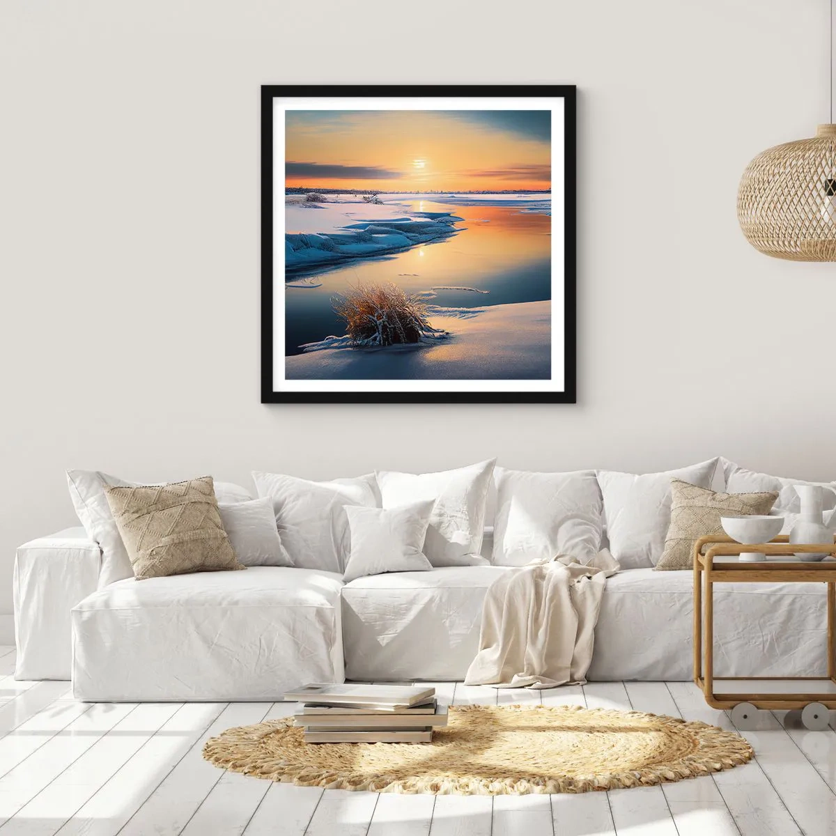 Poster in cornice nera - Tramonto invernale - 40x40 cm