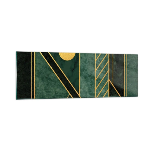 Quadro su vetro - Dinamica di oro e azzurro - 90x30 cm