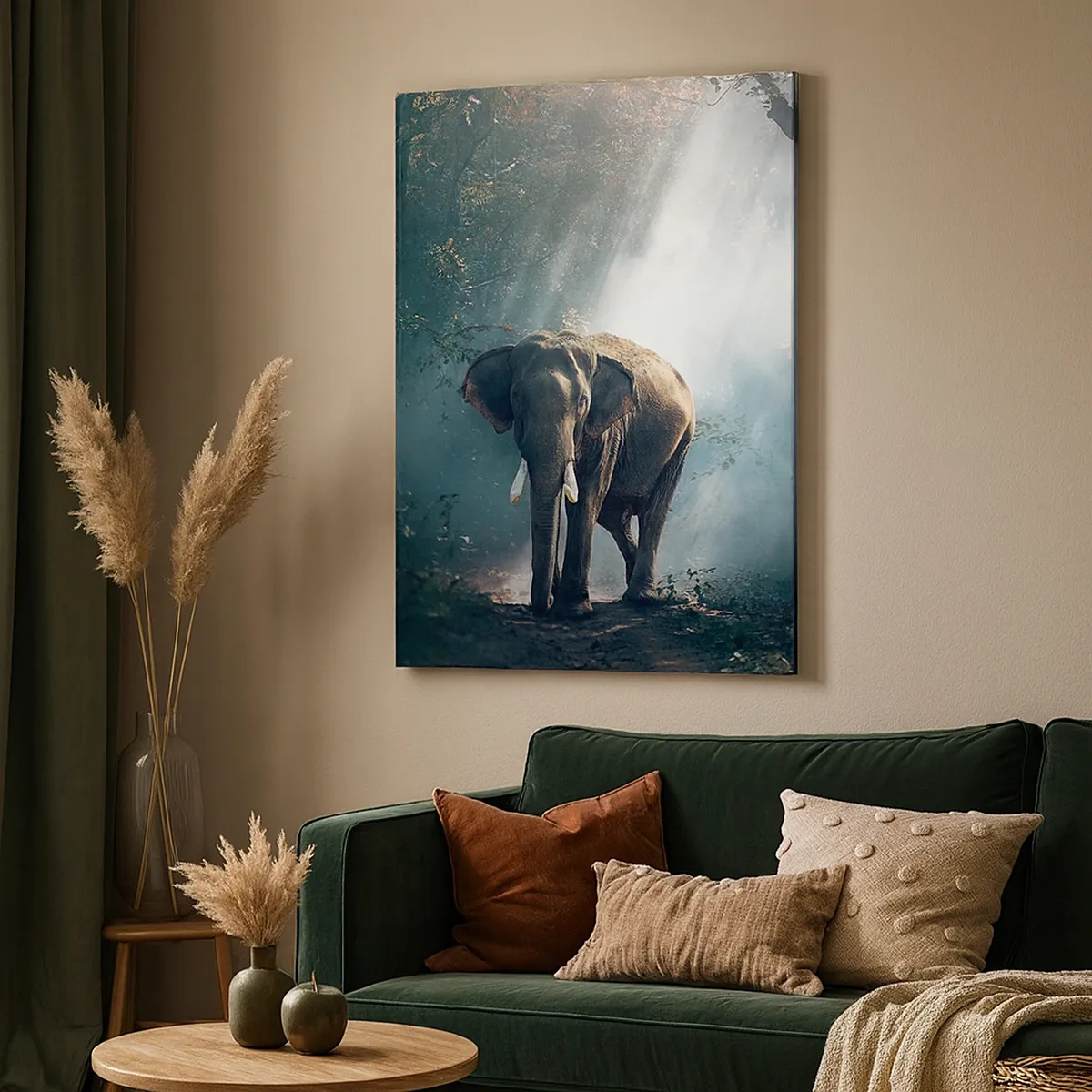 Quadro su tela - Stampe su Tela - Elefante nella luce della foresta - 50x70cm - Tranquilla passeggiata - Decorazione murale moderna per soggiorno e camera da letto ARTTOR