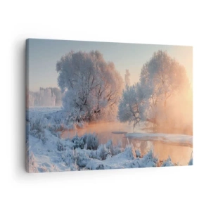 Quadro su tela - Stampe su Tela - Paesaggio invernale con alberi innevati e tramonto - 70x50cm - Tutto brilla al sole nel cristallo - Decorazione murale moderna per soggiorno e camera da letto ARTTOR